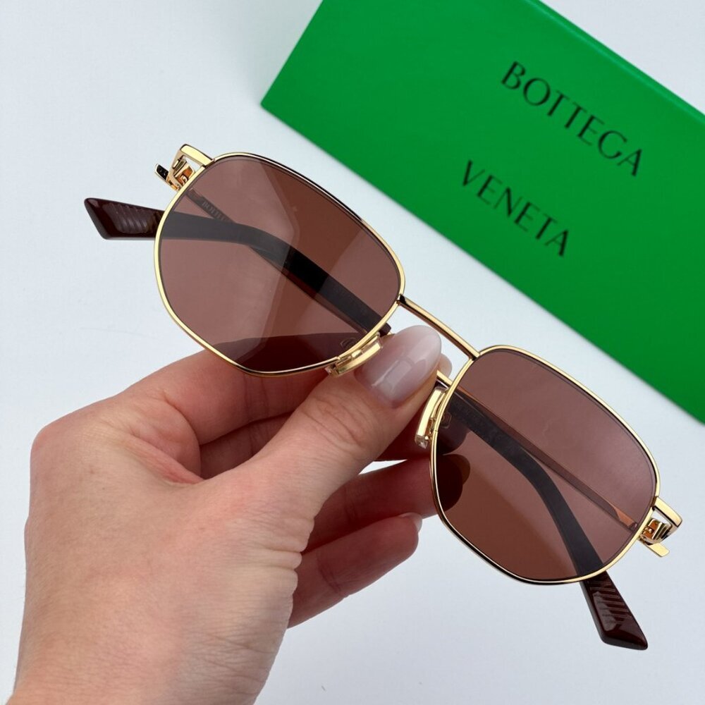Bottega Veneta BV1301S 003 BRAND NEW Sunglasses Gold Brown Split Panthos Unisex